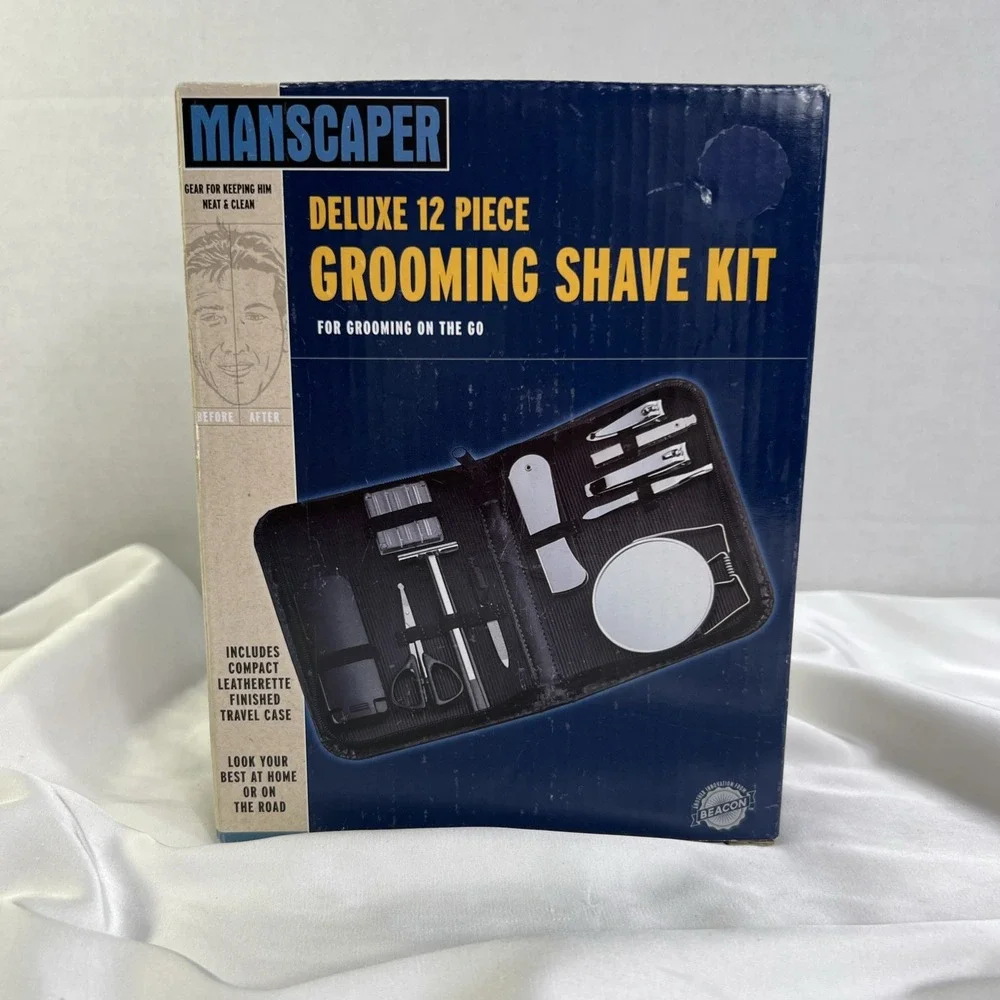 Manscaper Deluxe 12 Piece Grooming Shave Kit For Grooming On‎ The Go New New